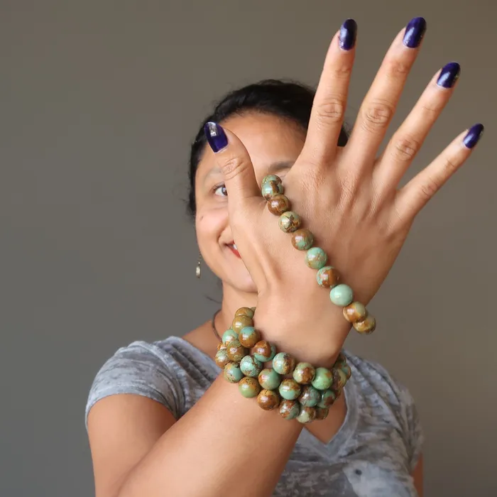 Turquoise Jasper Bracelet Mystic East Meets Western Flair Satin Crystals Bracelets