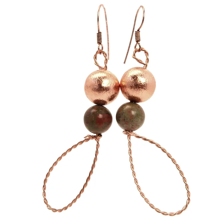 Unakite Earrings Twist of Fate Designer Statement Copper Loops Satin Crystals Earrings Unakite Earrings Twist of Fate Designer Statement Copper Loops Satin Crystals Earrings