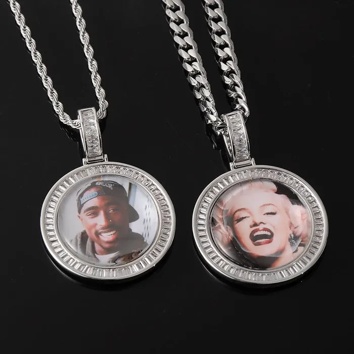 VVS Jewelry Necklaces 3D Custom Baguette Photo Pendant Chain with FREE Name Engraving