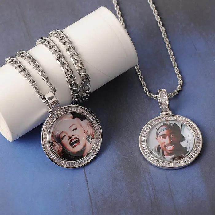 VVS Jewelry Necklaces 3D Custom Baguette Photo Pendant Chain with FREE Name Engraving