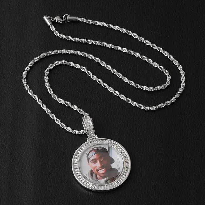 VVS Jewelry Necklaces 3D Custom Baguette Photo Pendant Chain with FREE Name Engraving