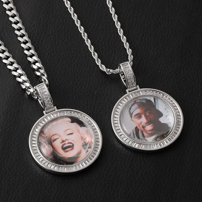 VVS Jewelry Necklaces 3D Custom Baguette Photo Pendant Chain with FREE Name Engraving