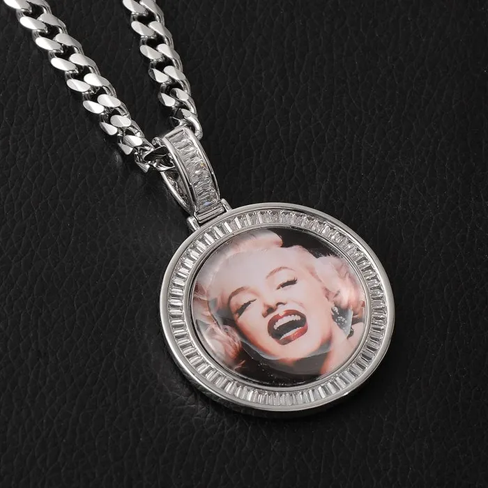 VVS Jewelry Necklaces 3D Custom Baguette Photo Pendant Chain with FREE Name Engraving