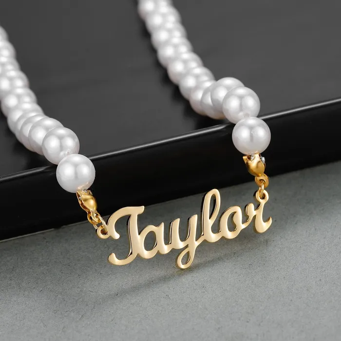 VVS Jewelry Necklaces VVS Jewelry Pearl Custom Cursive Name Chain