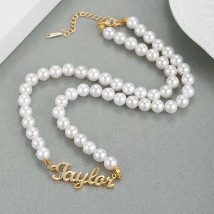 VVS Jewelry Necklaces VVS Jewelry Pearl Custom Cursive Name Chain