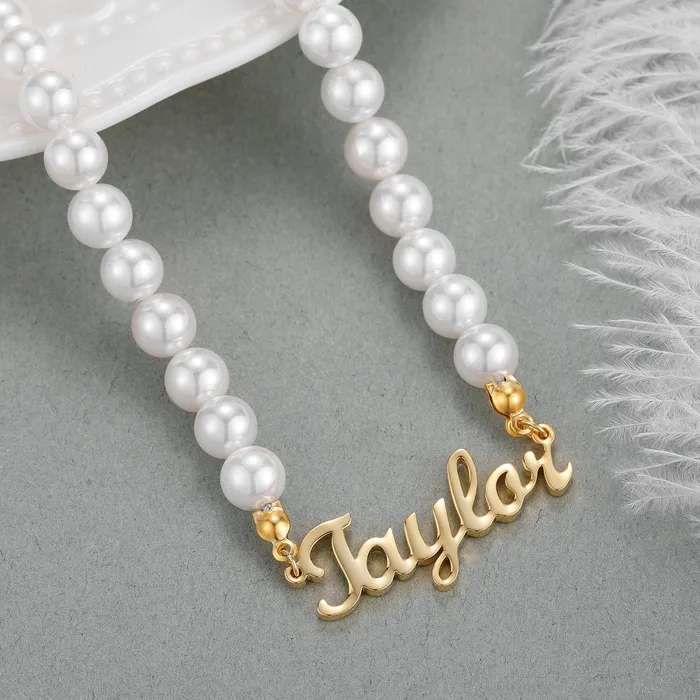 VVS Jewelry Necklaces VVS Jewelry Pearl Custom Cursive Name Chain