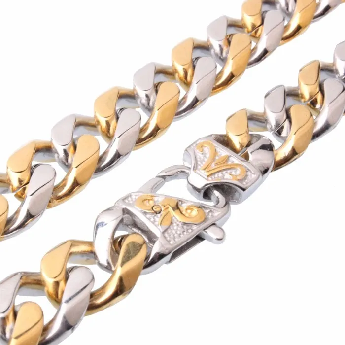 VVS Jewelry Stainless Steel Twotone Curb Cuban Chain FREE bracelet VVS Jewelry Bracelets VVS Jewelry Stainless Steel Twotone Curb Cuban Chain FREE bracelet VVS Jewelry Bracelets