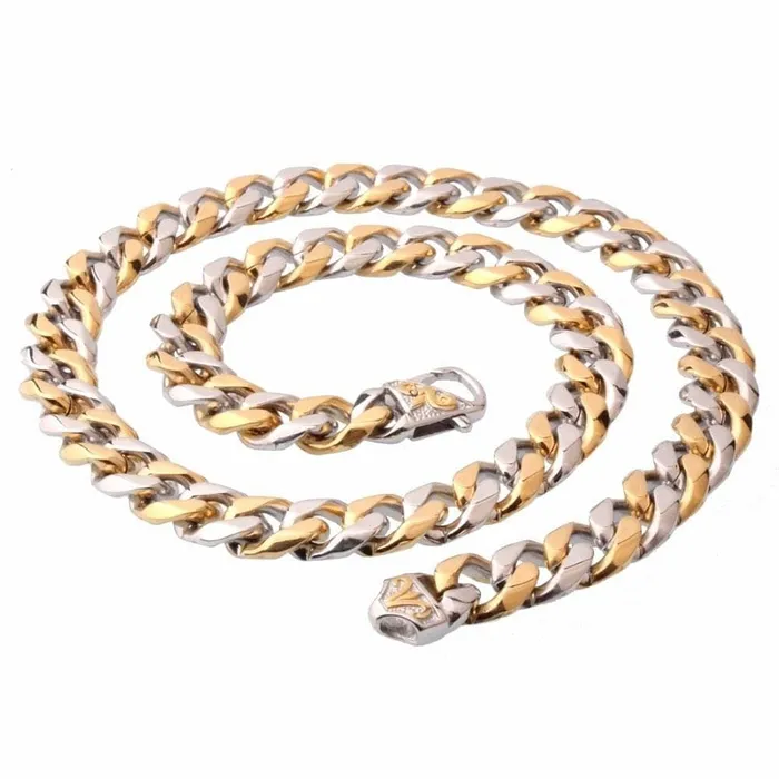 VVS Jewelry Stainless Steel Twotone Curb Cuban Chain FREE bracelet VVS Jewelry Bracelets