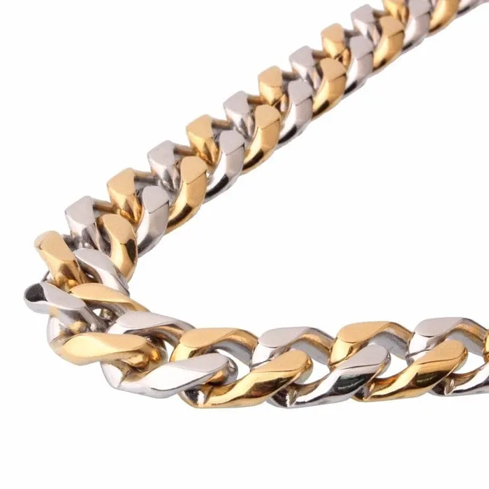 VVS Jewelry Stainless Steel Twotone Curb Cuban Chain FREE bracelet VVS Jewelry Bracelets
