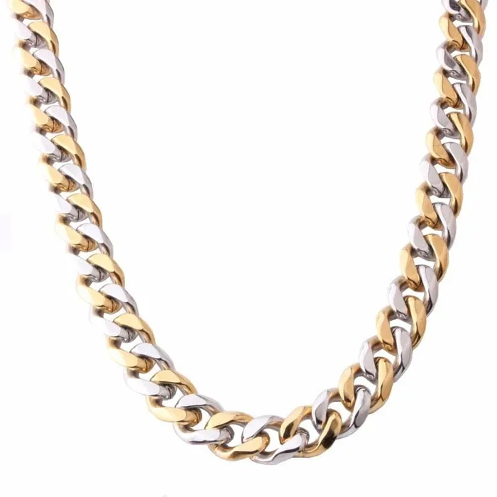 VVS Jewelry Stainless Steel Twotone Curb Cuban Chain FREE bracelet VVS Jewelry Bracelets