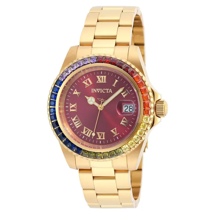 Watches Invicta Invicta 20023 Womens Angel Crystal Accented Bezel Burgundy Dial Yellow Gold Steel Dive Watch Watches Invicta Invicta 20023 Womens Angel Crystal Accented Bezel Burgundy Dial Yellow Gold Steel Dive Watch