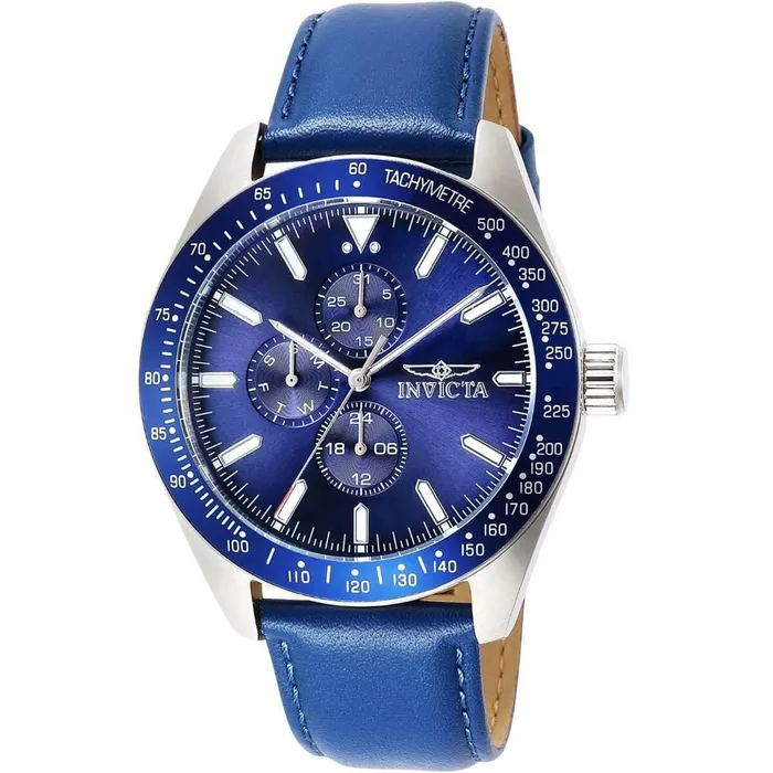 Watches Invicta Invicta Mens Chronograph Watch Aviator Silver Tone Case Blue Leather Strap 38975 Watches Invicta Invicta Mens Chronograph Watch Aviator Silver Tone Case Blue Leather Strap 38975