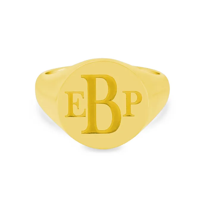 Womens Round Signet Ring Extra Large Laser Engraved Roman Monogram deBebians Rings Womens Round Signet Ring Extra Large Laser Engraved Roman Monogram deBebians Rings