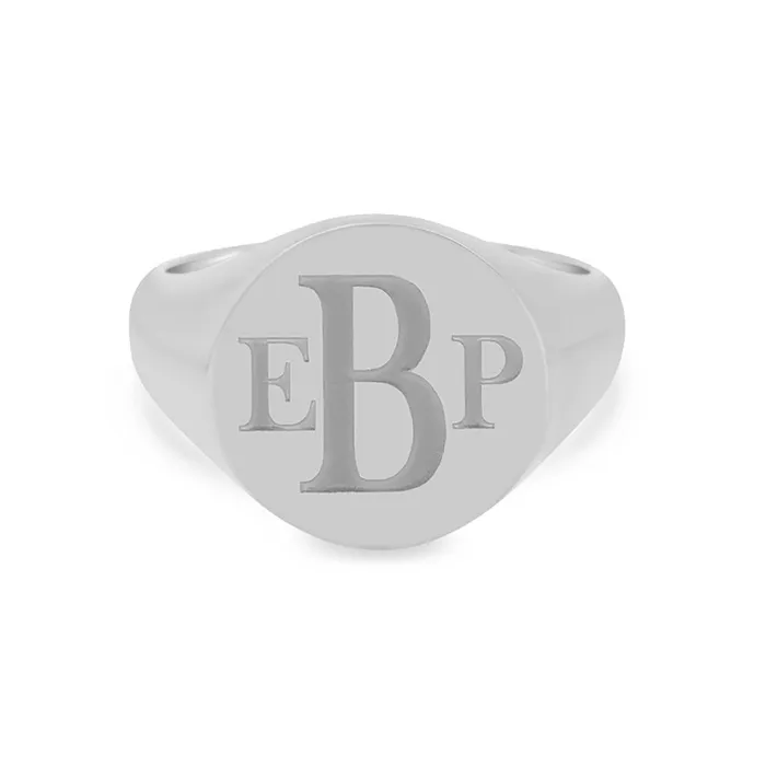Womens Round Signet Ring Extra Large Laser Engraved Roman Monogram deBebians Rings