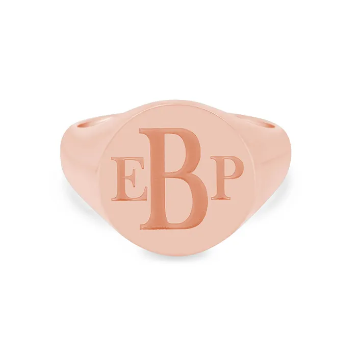 Womens Round Signet Ring Extra Large Laser Engraved Roman Monogram deBebians Rings