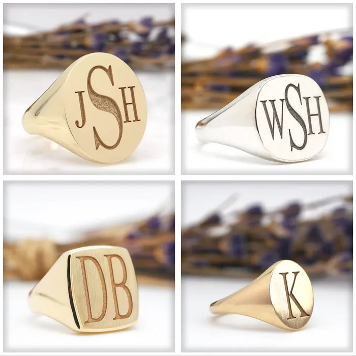 Womens Round Signet Ring Extra Large Laser Engraved Roman Monogram deBebians Rings