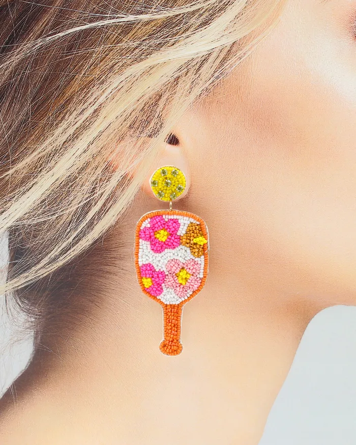 06112024 Earrings Beaded Pickleball Paddle Earrings