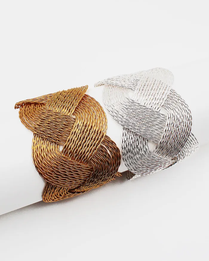 06222023Xshelf Bracelets Weaved Metal Cuff Bracelet