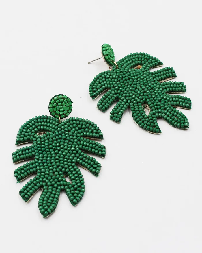 070422 Earrings Hand Beaded Leaf Earrings