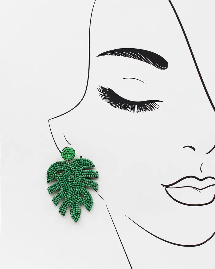 070422 Earrings Hand Beaded Leaf Earrings 070422 Earrings Hand Beaded Leaf Earrings