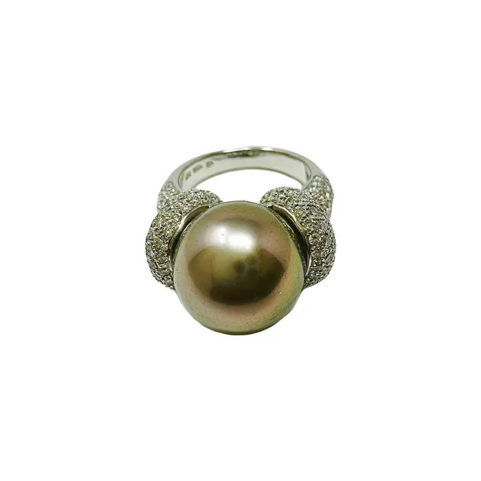 18K White Gold Ring with Tahitian Pearl and Diamonds Jewelry Rings