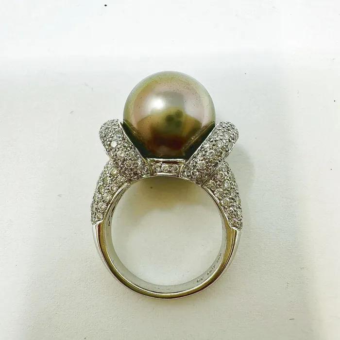 18K White Gold Ring with Tahitian Pearl and Diamonds Jewelry Rings