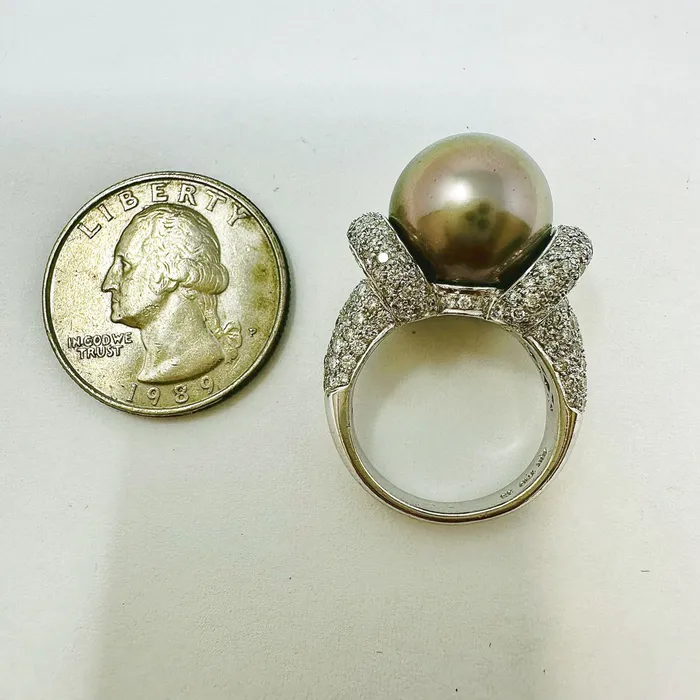 18K White Gold Ring with Tahitian Pearl and Diamonds Jewelry Rings
