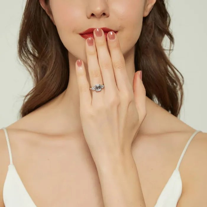 3Stone 17ct Emerald Cut CZ Ring in Sterling Silver BERRICLE Rings