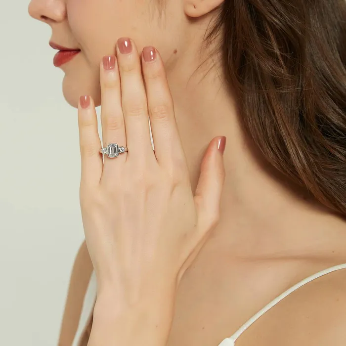 3Stone 17ct Emerald Cut CZ Ring in Sterling Silver BERRICLE Rings