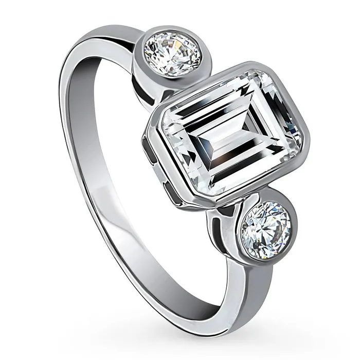 3Stone 17ct Emerald Cut CZ Ring in Sterling Silver BERRICLE Rings