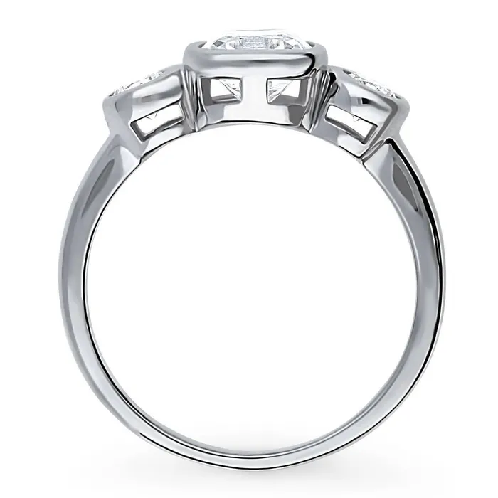 3Stone 17ct Emerald Cut CZ Ring in Sterling Silver BERRICLE Rings