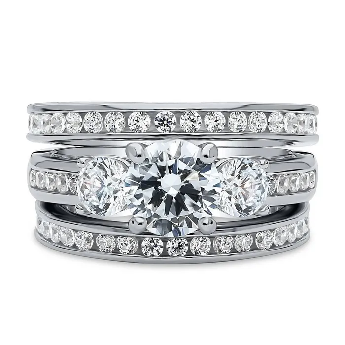 3Stone 1ct CZ Ring Set in Sterling Silver BERRICLE Rings