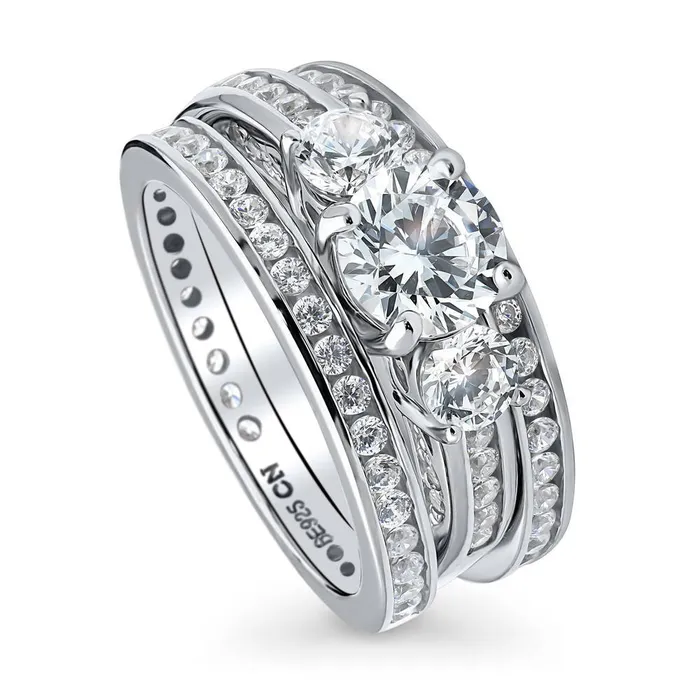 3Stone 1ct CZ Ring Set in Sterling Silver BERRICLE Rings