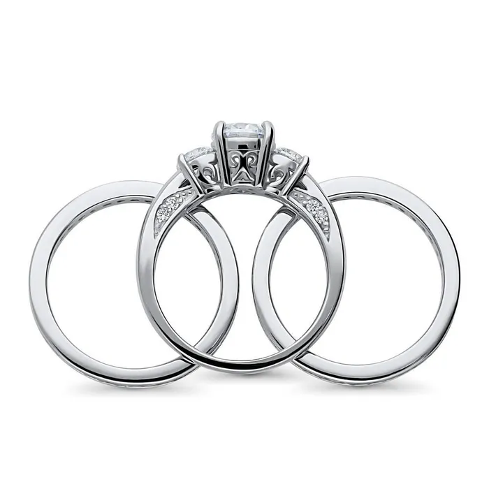 3Stone 1ct CZ Ring Set in Sterling Silver BERRICLE Rings