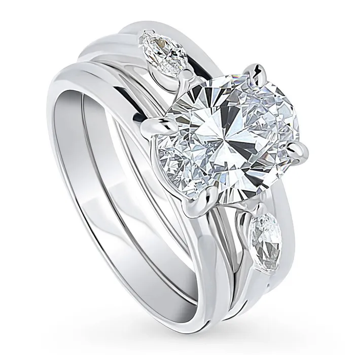 3Stone 25ct Oval CZ Ring Set in Sterling Silver BERRICLE Rings