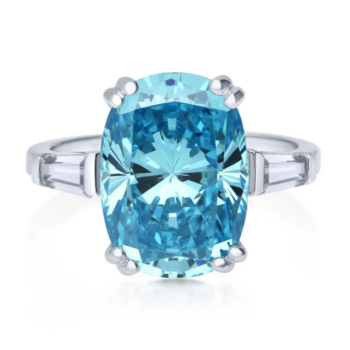 3Stone Blue Cushion CZ Ring in Sterling Silver 9ct BERRICLE Rings