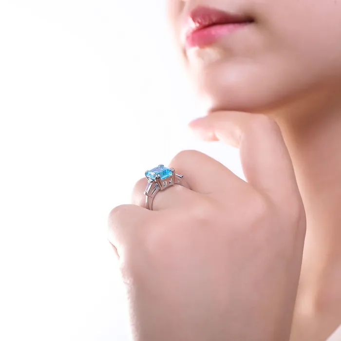 3Stone Blue Cushion CZ Ring in Sterling Silver 9ct BERRICLE Rings