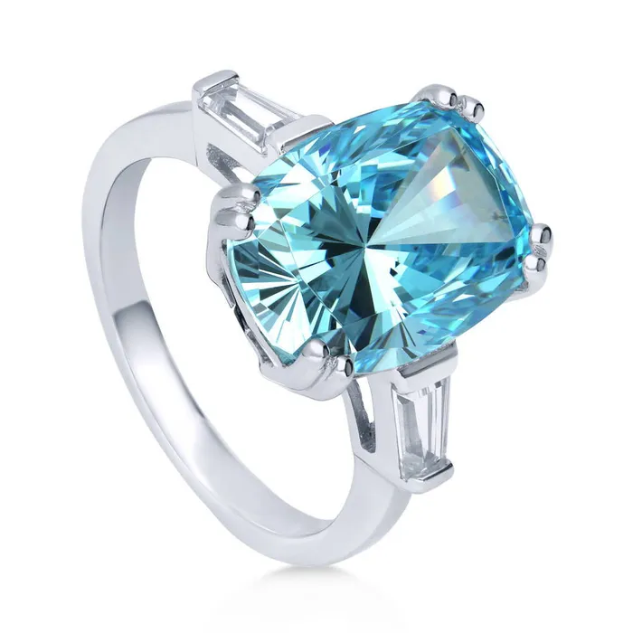 3Stone Blue Cushion CZ Ring in Sterling Silver 9ct BERRICLE Rings