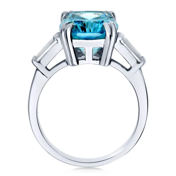 3Stone Blue Cushion CZ Ring in Sterling Silver 9ct BERRICLE Rings