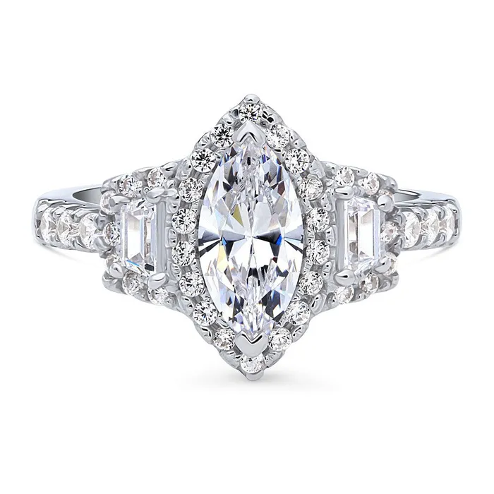 3Stone Halo 1ct Marquise CZ Ring in Sterling Silver BERRICLE Rings