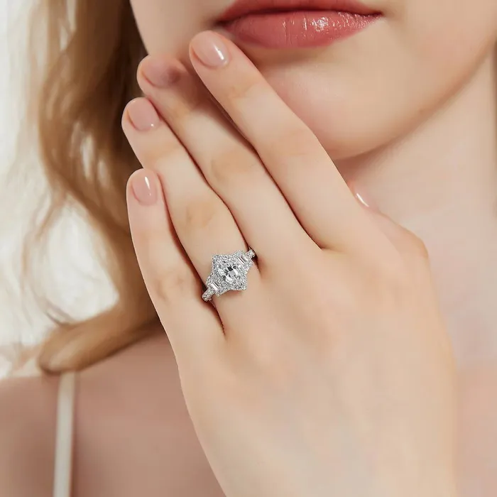 3Stone Halo 1ct Marquise CZ Ring in Sterling Silver BERRICLE Rings