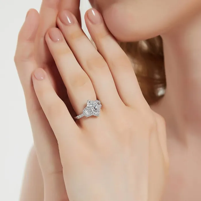 3Stone Halo 1ct Marquise CZ Ring in Sterling Silver BERRICLE Rings
