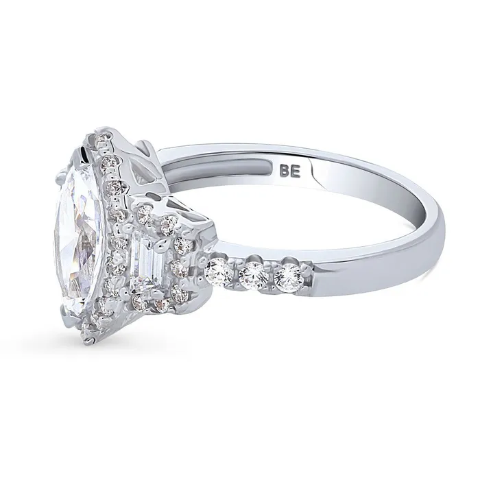 3Stone Halo 1ct Marquise CZ Ring in Sterling Silver BERRICLE Rings