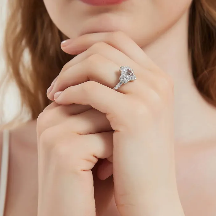3Stone Halo 1ct Marquise CZ Ring in Sterling Silver BERRICLE Rings