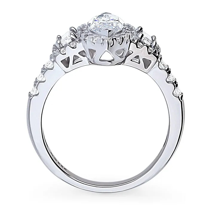 3Stone Halo 1ct Marquise CZ Ring in Sterling Silver BERRICLE Rings