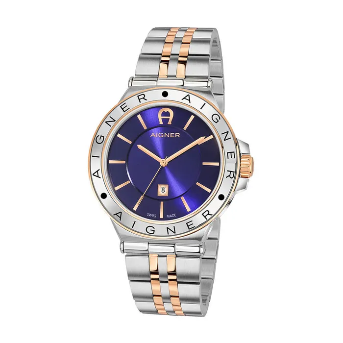 Aigner Rings AIGNER Mens Trieste Blue Dial SilverRose Gold Metal Watch