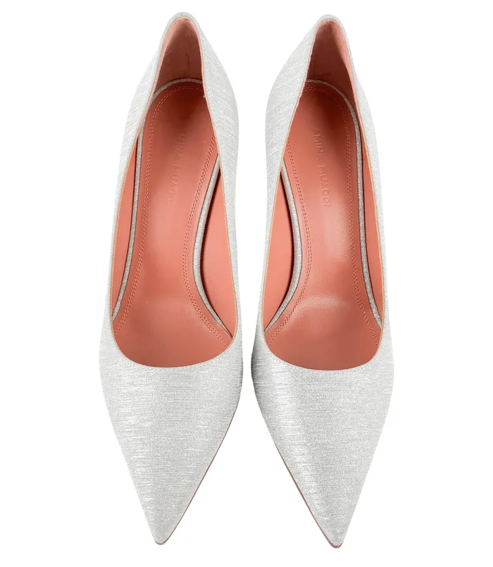 Amina Muaddi Earrings Amina Muaddi Ami Pumps in Brushed Silver