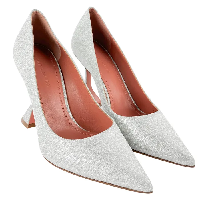 Amina Muaddi Earrings Amina Muaddi Ami Pumps in Brushed Silver