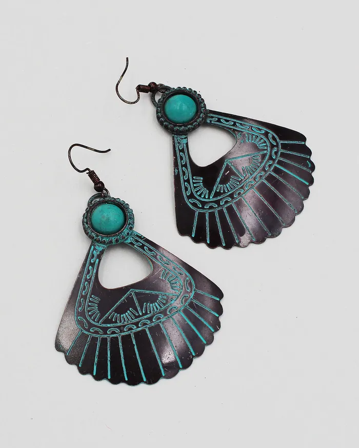 Antique Metal Fan Dangle Earrings CHECK20241 Earrings