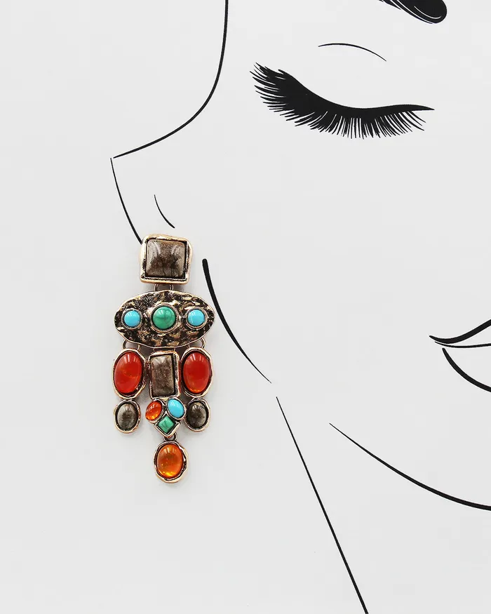 Art Deco Gem Stone Dangle Earrings 071422 Earrings